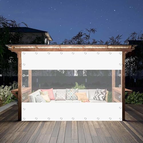 白色透明ターポリンカーテン、ファスナー付きドアのパッチワークターポリンサイドパネル、ガーデンパーゴラ・テラス・ガゼボ用、穴あきアウトドア防水カーテン,White-2.7x2.5m