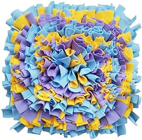 YEAKOO Dog Snuffle Mat, Hand Woven Dog Sniffing Pad Soft Pet Nose Work Smell Snuffle Mat Training Feeding Foraging Skill Blanket Dog Play Mats Puzzle Toys 45cmx45cm (Yellow / Purple / Blue)