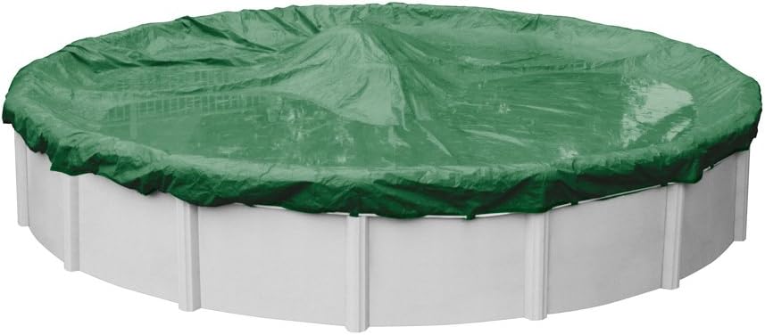 Robelle 24 ft Titan Green Winter Pool Cover for Above Ground Pools, 4 ft Overlap (28 ft Cover Size), Solid 13 x 11 Scrim, 3.6 oz/yd2, 20-Year Warranty, Style: 4824-4