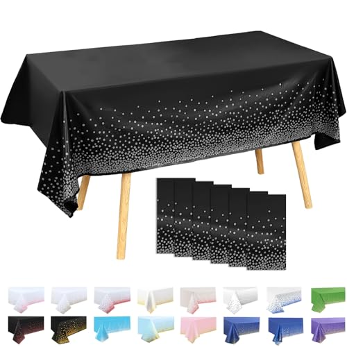 Lot de 6 Nappes Plastiques à Pois Fond Noir avec Pois Argentés 137x274 cm – Nappe Rectangulaire...