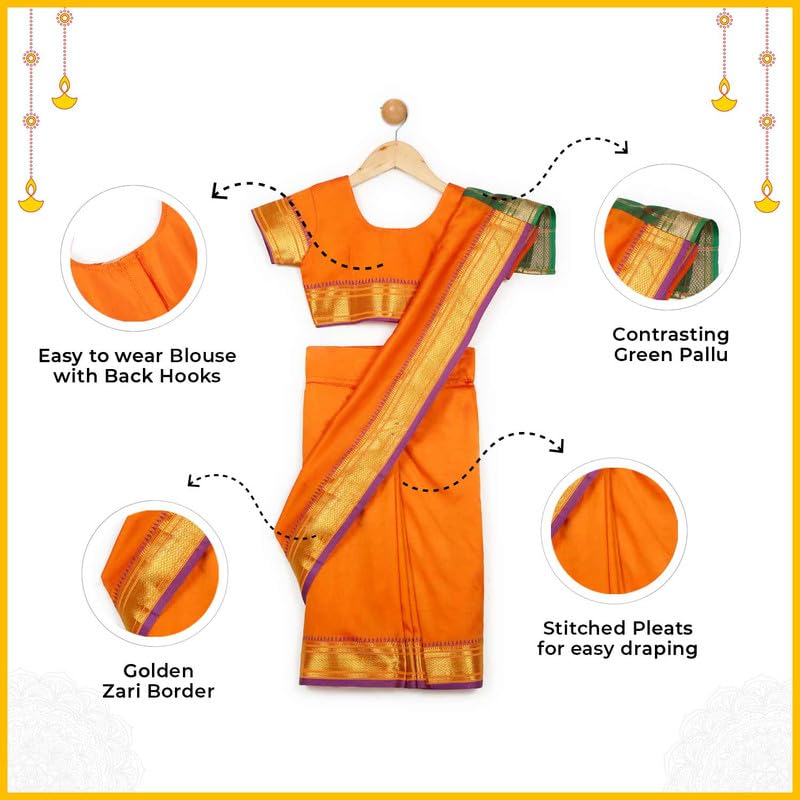Image of LITTLE GINNIE Ready To Wear Ethnic Saree for Girls - Multicolor Ages 2-8 Years