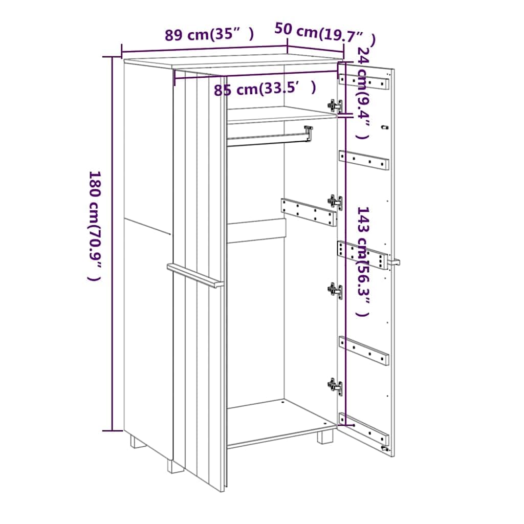 SYDE Armadio in legno massello di pino grigio chiaro, 89 x 50 x 180 cm