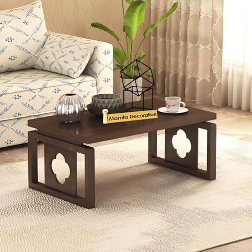 Image of MAMTA DECORATION Solid Sheesham Wood Coffee Table for Living Room | Wooden Center Table for Home, Hall, Office & Lounge | Modern Tea Table with Decorative Side Panels | Walnut Finish