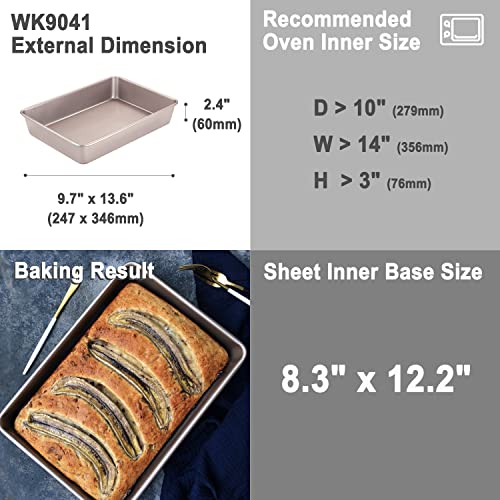 Chefmade 13-Inch Rectangle Cake Pan, Non-Stick Loaf Pan Deep Dish Bakeware For Oven Roasting Meat Bread Jelly Roll Battenberg Pizzas Pastries 9.7" X 13.6" X 2.4"(Champagne Gold) #TOP1