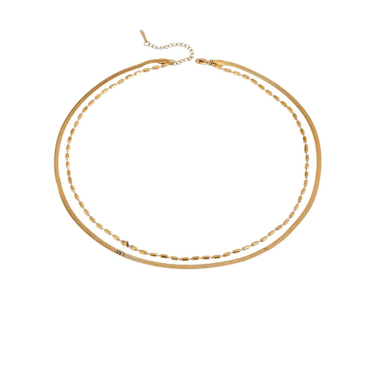 Collier double couche acier inoxydable 18k chaîne perle de riz - 2