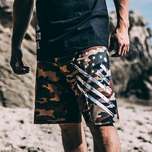 Tactical Pro Supply American Flag Board Shorts - Desert Camo White Crest (Size 34)2