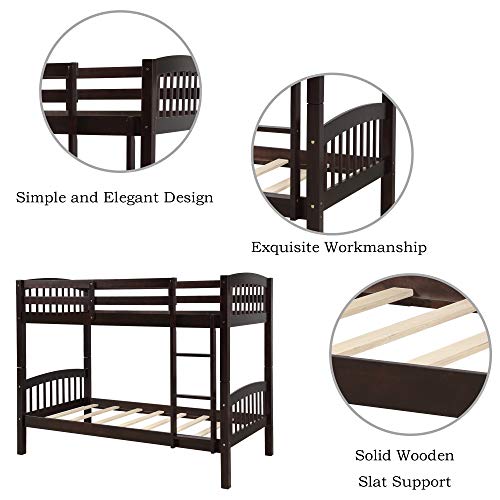 Bunk Bed Twin Over Twin 500 LB Heavy Duty,JULYFOX 2 Wood Bed Frames with Finsbury Headboard Footforad No Box Spring Need Bunk Bed W/Ladder Guard Rails for Small Spaces-Espresso
