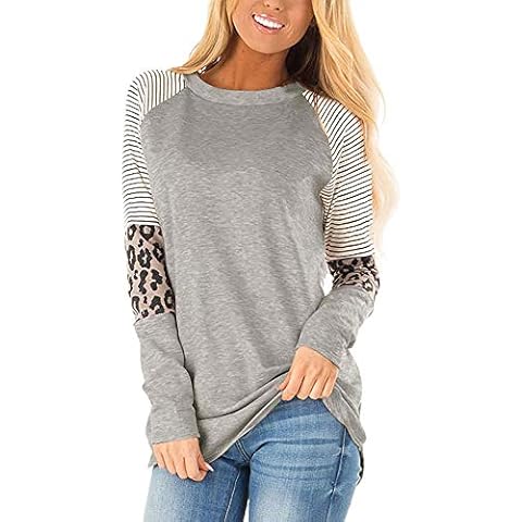 iMixCity Sudadera Mujer Leopardo Manga Larga Rayas Color Bloque Cover