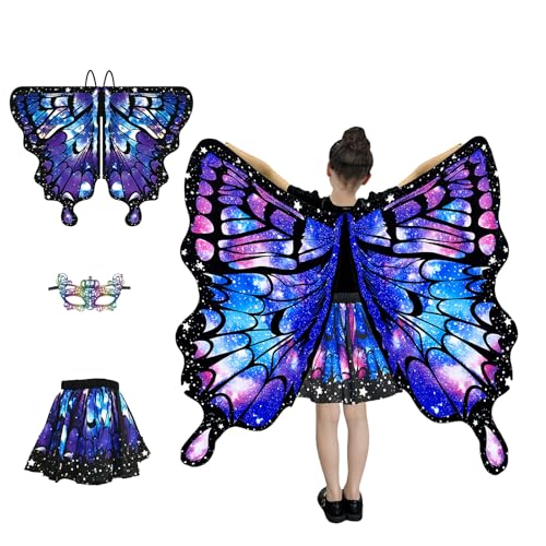 HAGOT Ailes de Papillon Déguisement Enfant, Ailes de Papillon pour Fille, Deguisement Fille pour Carnaval, Cosplay, Halloween, Soirée à Thème
