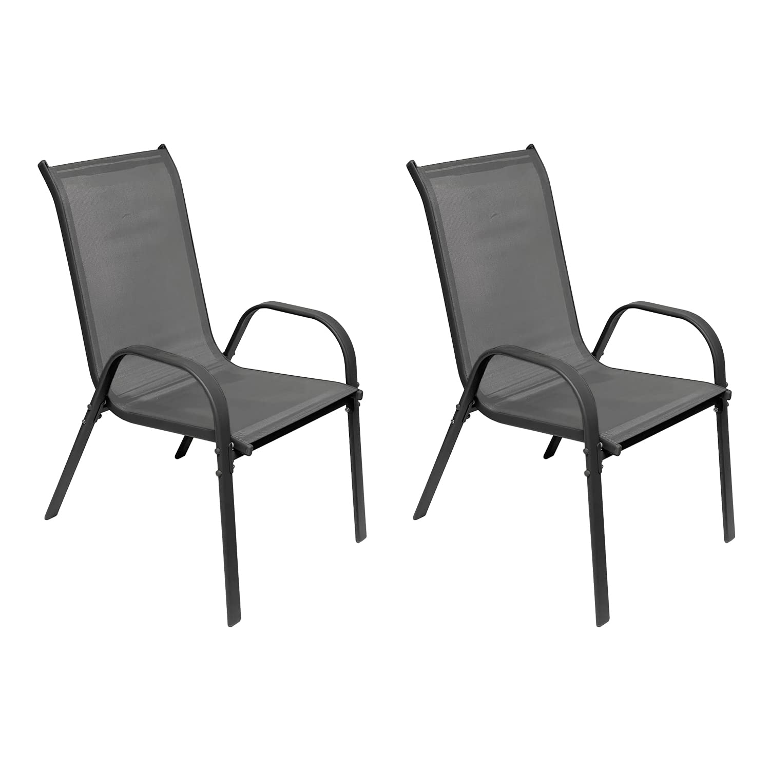 Chaises de jardin empilables textile anthracite fauteuil extérieur lot de 2