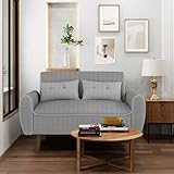 Shintenchi Small Modern Loveseat Couch Sofa, Mid Century Fabric Upholstered 2-Seat Sofa Couch Love Seats Furniture for Small Space,Living Room,Studio,Apartment with 2 Pillows,Light Grey