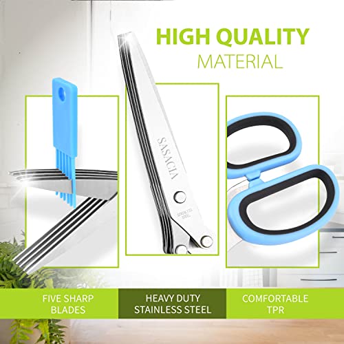 Image of Herb Scissors with 5 Blades & Cleaning Kit, Stainless Steel Kitchen Shears for Herbs, Lettuce, Cilantro, Dishwasher Safe, Soft-Grip Handle