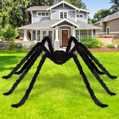 Dreampark 8.0 Ft Giant Spider Halloween Decorations, Outdoor Halloween Decoration Fake Large Hairy Spider Scary Virtual Realistic Spider Props for Indoor Yard House Patry Creepy Decor Black