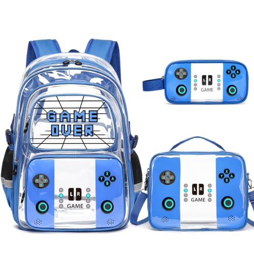 Jafeton Cool Luminous Clear Gamer Backpack for Boys with Lunch Box