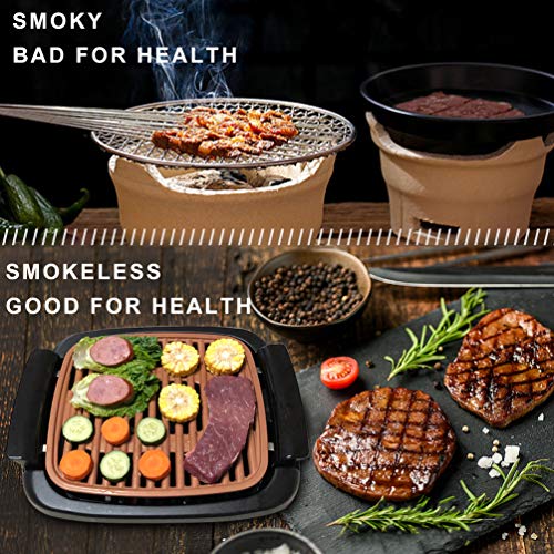 Nonstick Electric Indoor Smokeless Grill - Small BBQ Grilling with Recipes, Fast Heating, Adjustable Thermostat, Easy to Clean, 16\" x 11\" Square Nonstick Griddle with Oil Drip Pan