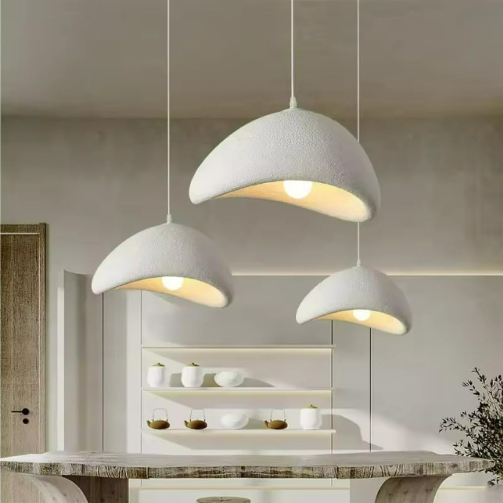 SXWNBIFH Nordic Pendant Light for Living Dining Room Hotel Cafe Villa Simple Modern Wabi Sabi Chandelier Hanging Lamp Unique Home Decor (A White L40cm 1PCS)