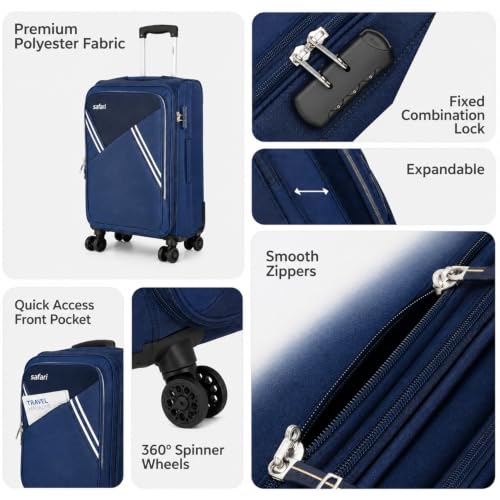 Image of Safari Swift Neo Set of 3 Cabin, Medium & Large Soft Luggage Trolley Bag with Dual Wheels, Polyester, Expandable, 8 Wheels, Travel Bag, Suitcase for Travel, Trolley Bags for Travel, Blue