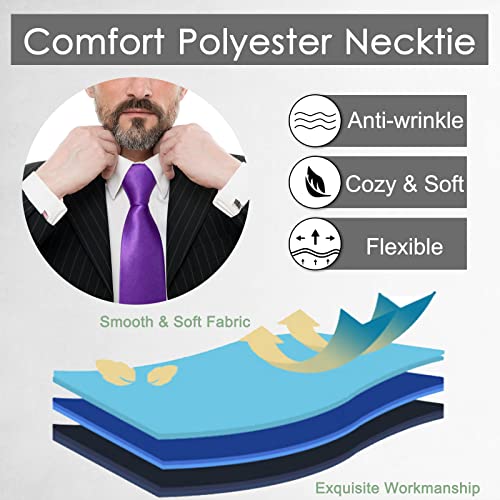 Image of Luckyvestir Mens Tie Solid Satin Neck Ties 3.15'' Formal Necktie for Wedding Business Christmas Father's Valentine's Day Gift