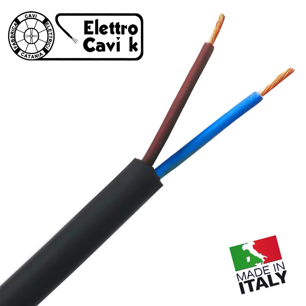 ELETTROCAVI K - CAVO ELETTRICO H07RN-F 2x1,5 mm² IN GOMMA NEOPRENE SUPER FLESSIBILE USO INTERNO/ESTERNO BIPOLARE 2 POLI CPR 0,6/1 kV IEMMEQU PROFESSIONALE MADE IN ITALY 100 METRI
