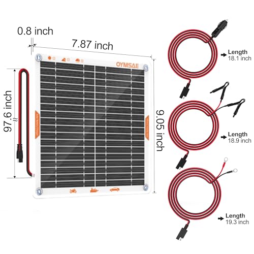OYMSAE White 5W 12V Solar Car Battery Charger Portable Waterproof Solar Power Battery Charger & maintainer with Trickle Cigarette Lighter Plug & Alligator Clip - Image 4