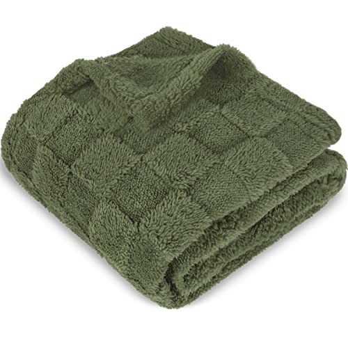 Image of HOMRITAR Baby Blanket for Boys Girls 3D Fleece Fluffy Fuzzy Blankets with Chessboard Grid Design for Toddler Infant Soft Warm Cozy Newborn Blanket 30 x 40 Inches Olive Green