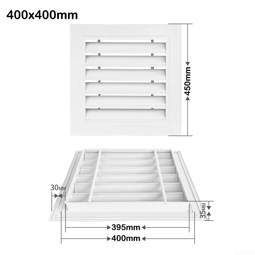 Griglia di ventilazione in alluminio, copertura di ventilazione antipioggia per pareti esterne, protezione decorativa per aria condizionata (400 x 400 mm)