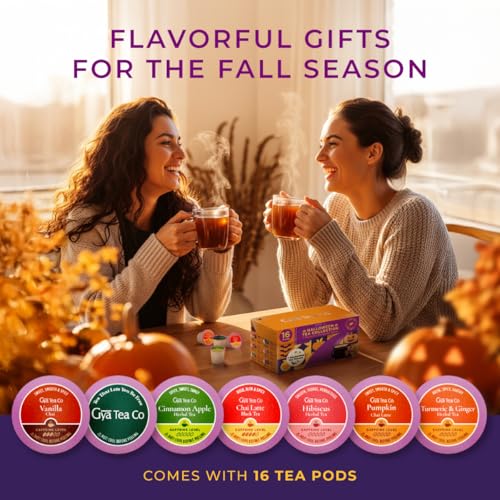 Image of Halloween Tea Pod Gift Set (16 Count) - 7 Flavors Assorted Variety Pack | Classic Chai Latte, Pumpkin Chai Latte, Cinnamon Apple, Hibiscus, Matcha Green, Turmeric Ginger, Vanilla Chai, Non-GMO