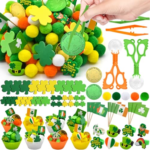 229 Pcs St. Patrick's Day Sensory Bin Filler Irish Shamrock Counting Sorting Sensory Bin Items Fine Motor St. Patrick's Day Counts for Irish Counting Decor