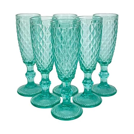 Homevibes Juego De 6 Copas De Champan/Cava Color Celeste, Diseño Retro, 6x20, Cristaleria De Calidad