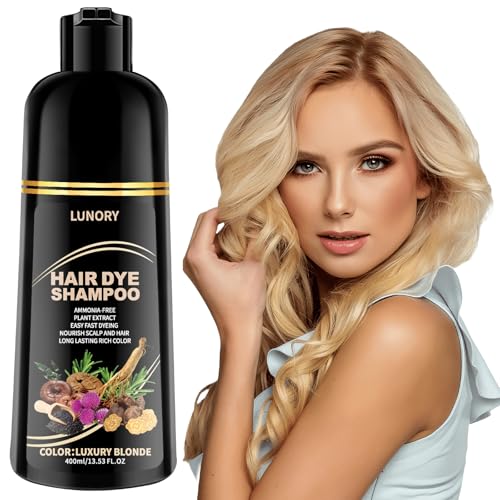 Lunory Light Blonde Hair Dye Shampoo for Gray Coverage - 3 IN 1 Hair Color Shampoo with Argan Oil & Ginseng, Ammonia & Paraben Free, Long Lasting Semi-Permanent Natural Color for Women & Men