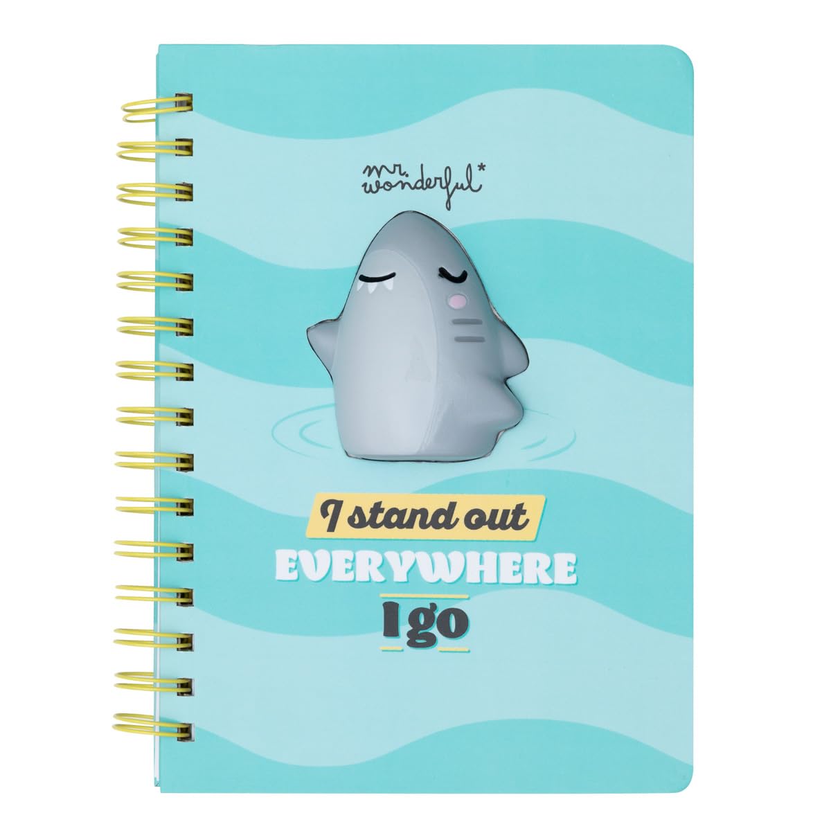 Mr. Wonderful - A5 3D Squishy Shark Notebook - I Stand Out Anywhere I Go - A5 Spiral Bound Notebook - With 160 Blank Pages