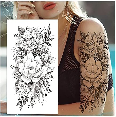 Cerlaza Temporary Tattoos for Women, Fake Flower Tattoos Stickers for Adults, Semi Permanent Half Sleeve Tattoo Body Leg Makeup Waterproof, Flower 3D Butterflies Tatuajes Temporales-12 Sheets