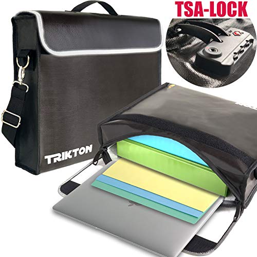 Trikton Fireproof Document Safe Bag with TSA-Lock, XL Black, Visible in The Dark