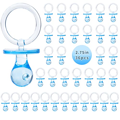 Pacifiers for Baby Shower Game, 36 Plastic Pacifiers for Baby Shower Decoration DIY, Large Size Baby Shower Pacifiers, Gender Reveal Party Table Scatter/Hunt Baby Shower Game Props(Blue, 2.75 in)