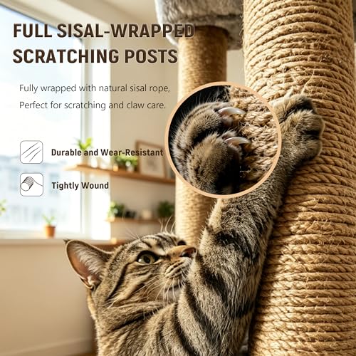 Rascador Torre para gatos 3 niveles con hamaca y poste de sisal miniatura 5