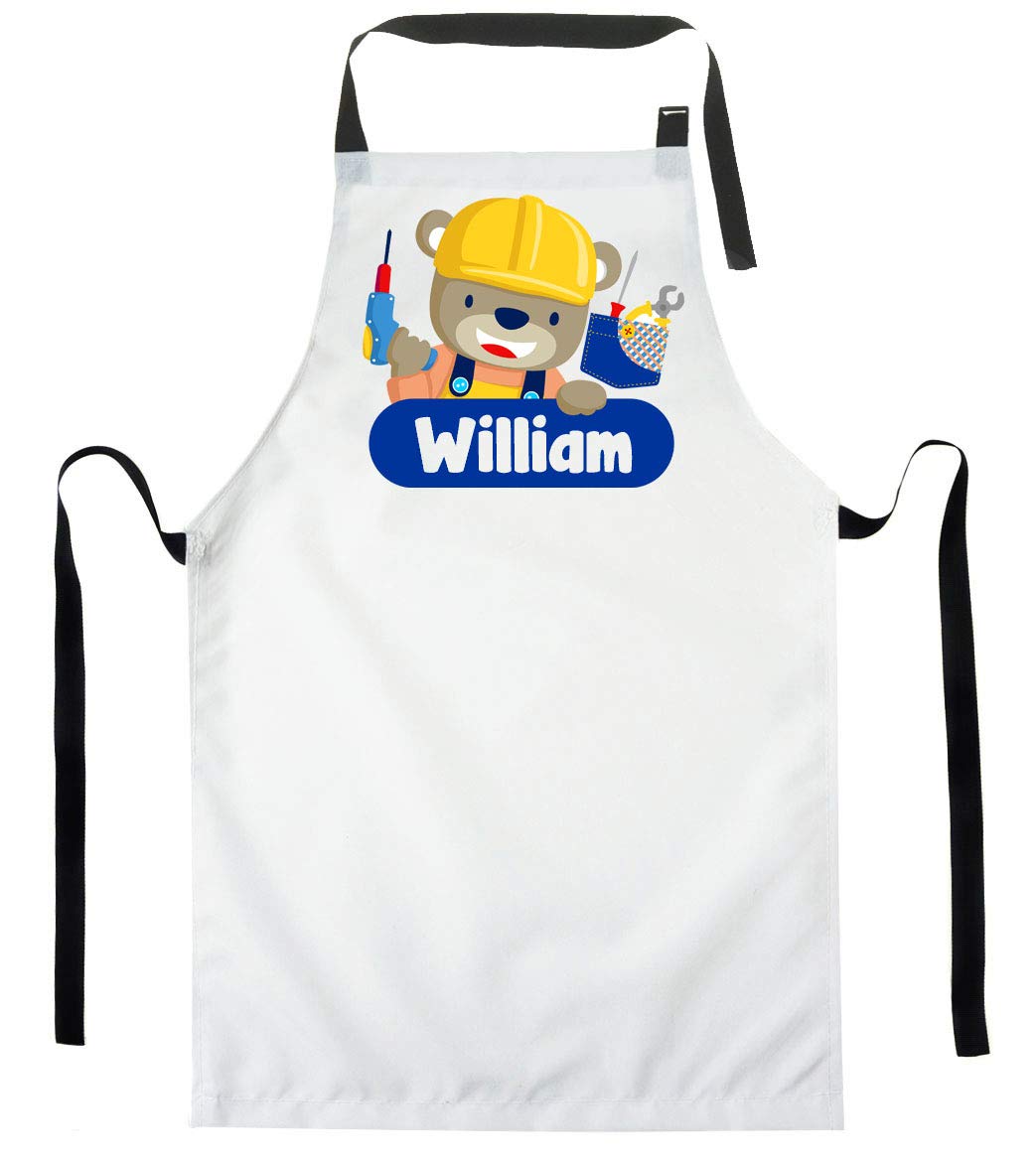 Personalized Teenager Super Chef Unisex Fit Kids Apron for Cooking Painting Baking Crafting with Adjustable Neck Strap Bear with Name [074]