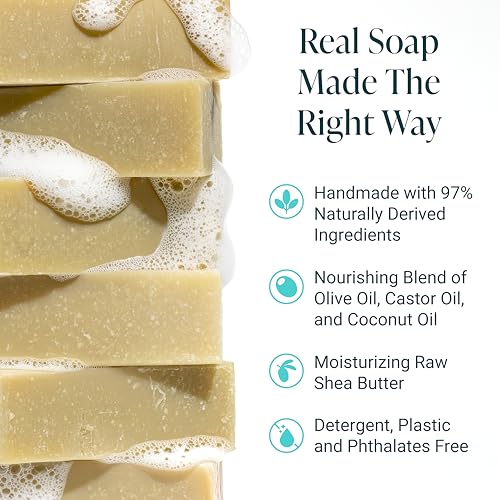 Image of Handmade Natural Bath & Body Soap Bar, Vegan, All-Natural, Palm Oil Free, Made in USA with Shea Butter + Essential Oils, Eucalyptus, 3 Bars