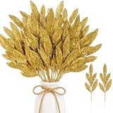 RAINFLOW 30PCS Gold Glitter Artificial Leaf Spray...