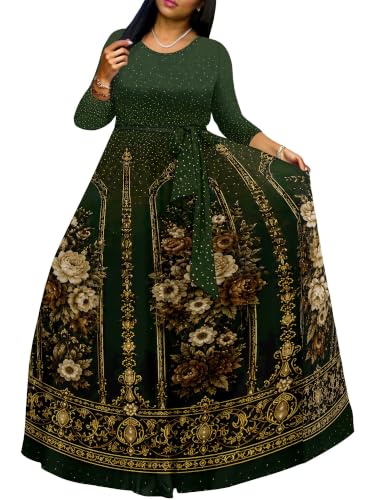 Image of PinkPatty Women's Plus Size V Neck 3 /4 Sleeve Wrap Maxi Dress with Belt