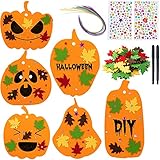 Sunolga Felt Pumpkins Halloween Crafts Kits for Kids 30 Pumpkins Halloween DIY Kit Children Crafts with Rhinestone Stickers Fall Maple Leaves Ribbon Pen for Kids Halloween Thanksgiving Decorations