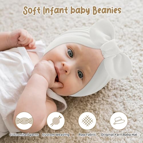 Century Star Baby Girl Beanie Hats Bow Knot Baby Bonnet Infant Toddler Hospital Hat Newborn Cotton Head Wrap Beanie Cap 6