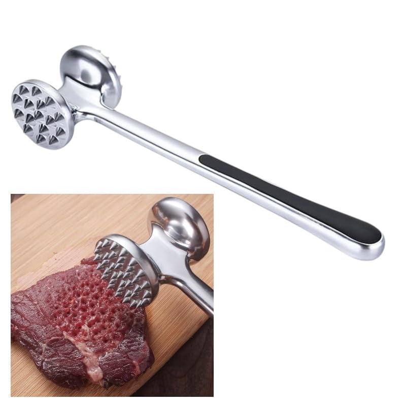 THW® Meat Hammer Heavy Chicken Chop Beef Pork Lamb Tenderizer Kitchen Stainless Steel Cooking Tools Heavy Duty Food Hammer, Double-Sided Meat Hammer (ROUND HEAD)