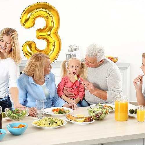 Nuwdhp NB-GOLD 40 Inch Giant Gold Number 3 Balloon, Helium Mylar Foil Number Balloons For Birthday Party, 3Rd Birthday Decorations For Kids, Anniversary Party Decorations Supplies  thumb #2