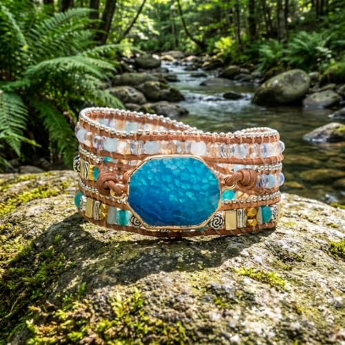 Image of YGLINE Natural Stone Beaded Healing Wax String 5 Wraps Bracelets