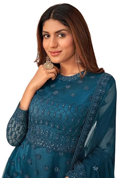 bhurakhiya Women's Net Embroidered Semi-Stitched Gown Blue-picture-44