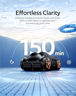 iGarden Robotic Pool Cleaner K Series, Cordless Pool Vacuum Robot for Inground & Above Ground Pools, Smart Navigation, Touchscreen, Self-Parking, Cleans Floor, Wall & Waterline, 150 Min