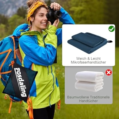 damoguin 3er-Set Mikrofaser Handtuch, Groß (180*80cm) & 2 Stück Klein (80*40cm) Schnelltrocknende Microfaser Fitness Handtücher, als Sporthandtuch, Strandtuch, Badetuch und Reisehandtuch (Marineblau) – Bild 5
