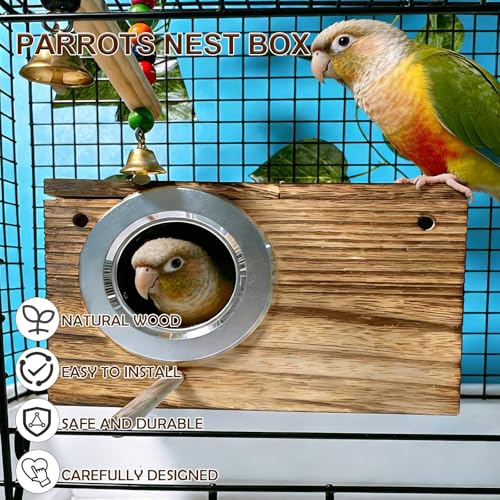 Image of kathson Parakeet Nesting Box,Wooden Budgie Breeding Mating Boxes,Parrots Nest House Hut for Cage,Bird Nesting Box for Lovebirds,Conure,Canary,Finch and Small Medium Birds, M