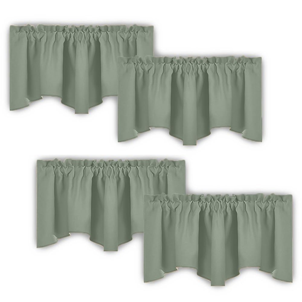 NICETOWN Scalloped Window Valance for Bedroom, Blackout Valance Curtains for Living Room, Kitchen Curtains Valances for Small Window (52x18 Inch, Sage