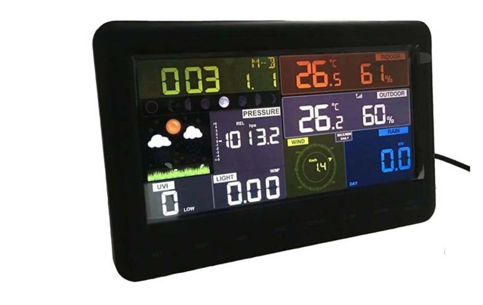Stazioni Meteorologiche, Sensore Esterno Digitale Professionale Con Display a Colori, 7 In 1 Esterno Ad Energia Solare, Sensore Interno 3 In 1 Integrato, Velocità Del Vento, Direzione Del Vento